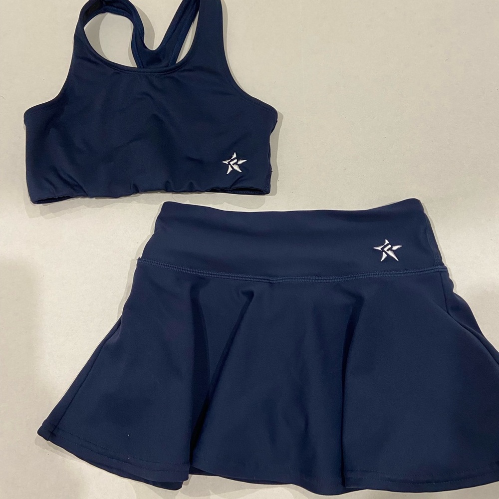 Rebel Athletic Cheer Flouncy Skirt and Sports Bra Navy Blue Youth Small